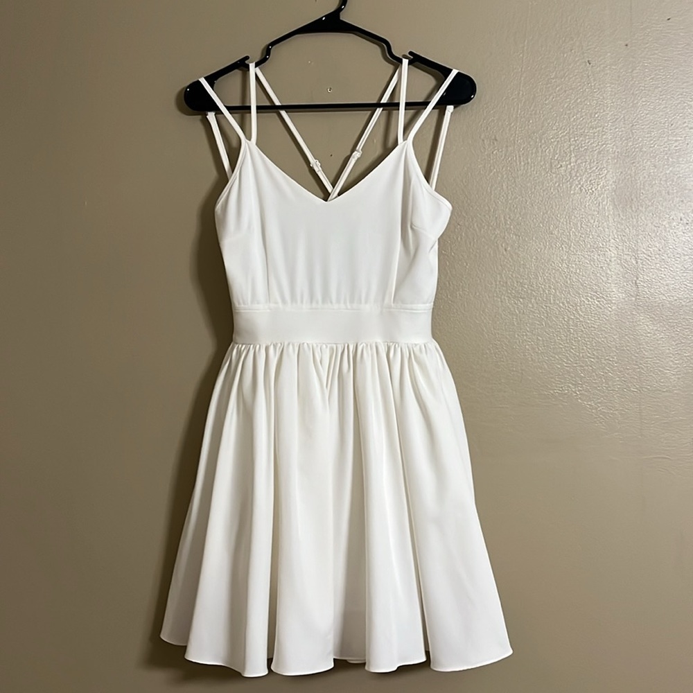 San Joy Ivory Open Back Tulle Lined Spaghetti Straps Skater Dress Sz S